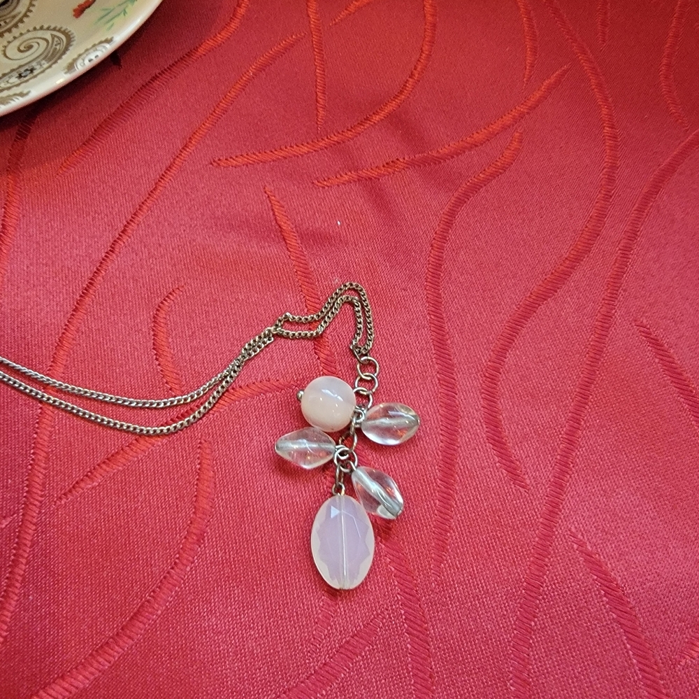 Silver Tone Necklace With Glassy Beads View 2